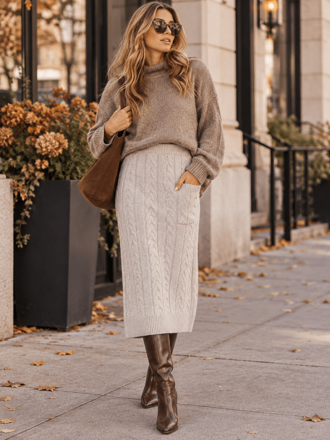 WOMEN'S ELASTIC WAIST FRONT POCKET RIBBED MAXI SKIRT
