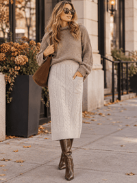 WOMEN'S ELASTIC WAIST FRONT POCKET RIBBED MAXI SKIRT
