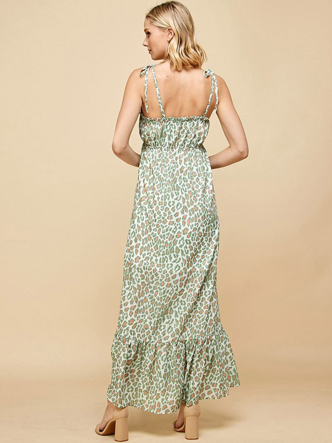 WOMEN'S SLEEVELESS ANIMAL PRINT TIERED MAXI DRESS