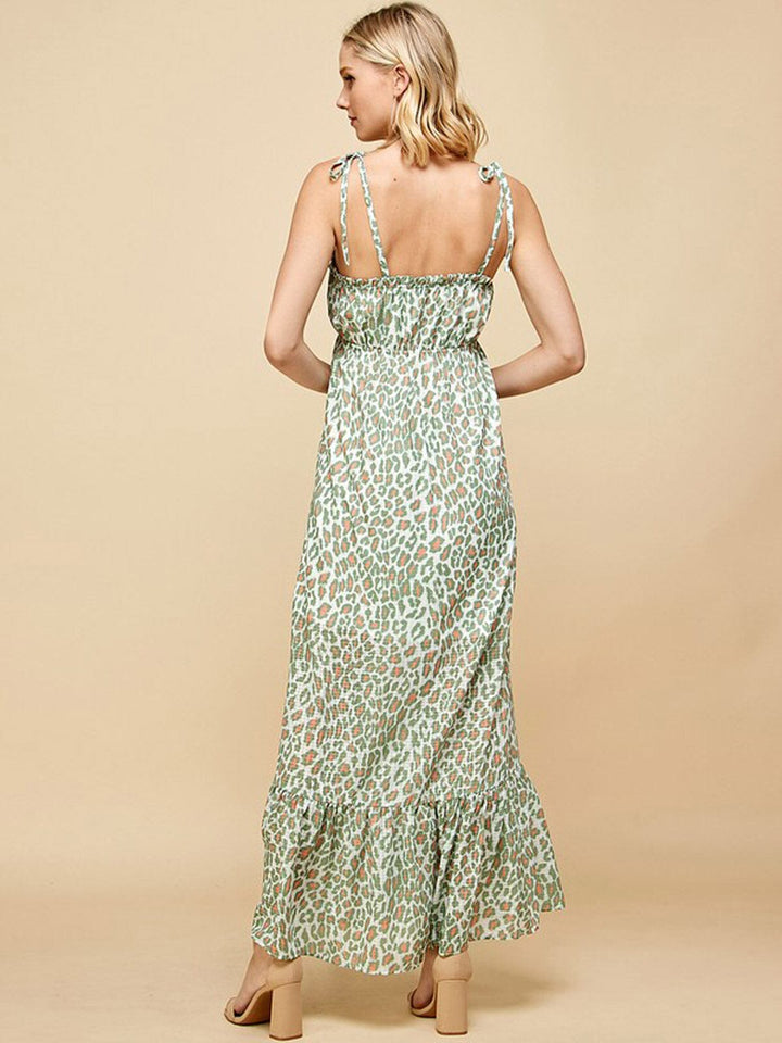 WOMEN'S SLEEVELESS ANIMAL PRINT TIERED MAXI DRESS
