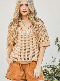 WOMEN'S SHORT SLEEVE V-NECK KNIT BLOUSE