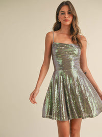 WOMEN'S SLEEVELESS FIT & FLARE SEQUINS MINI DRESS