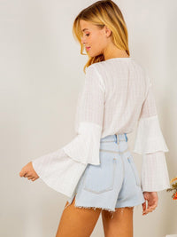 WOMENS LONG RUFFLE SLEEVE V-NECK BODYSUIT