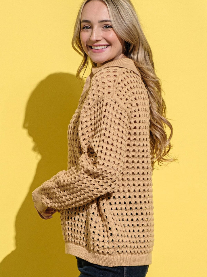 WOMEN'S LONG SLEEVE V-NECK LOOSE FIT KNIT TOP