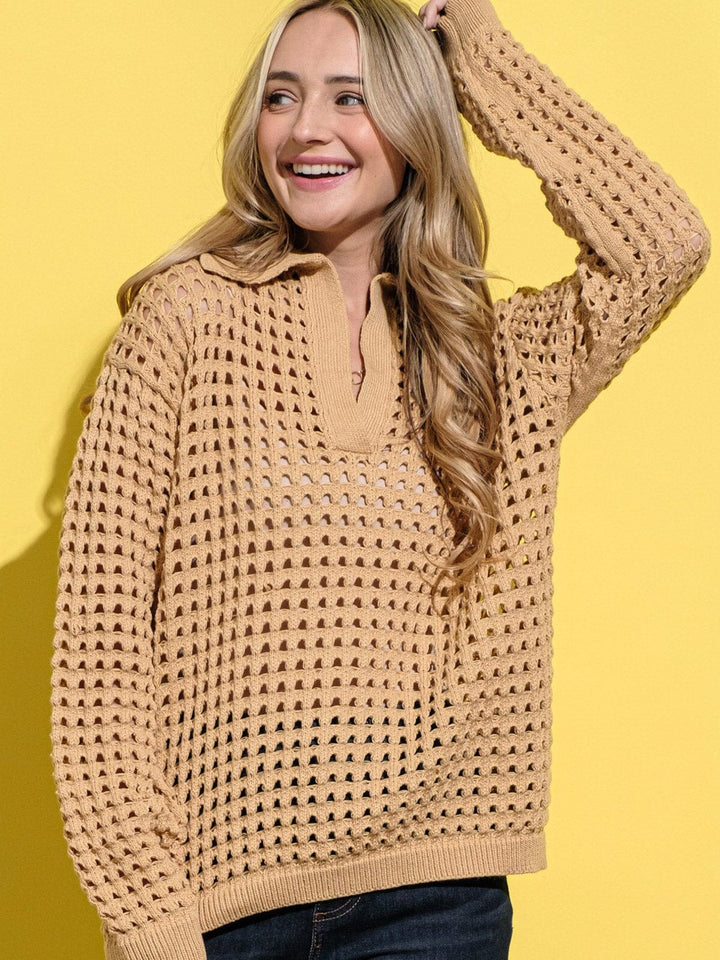 WOMEN'S LONG SLEEVE V-NECK LOOSE FIT KNIT TOP