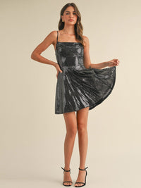 WOMEN'S SLEEVELESS FIT & FLARE SEQUINS MINI DRESS