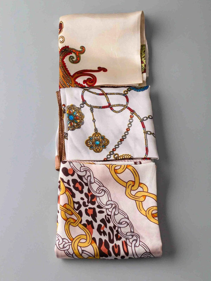 FASHION ASSORTED COLORS MULTI PRINT SATIN SCARFS
