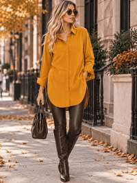 WOMEN'S LONG SLEEVE BUTTON UP CORDUROY SHIRT
