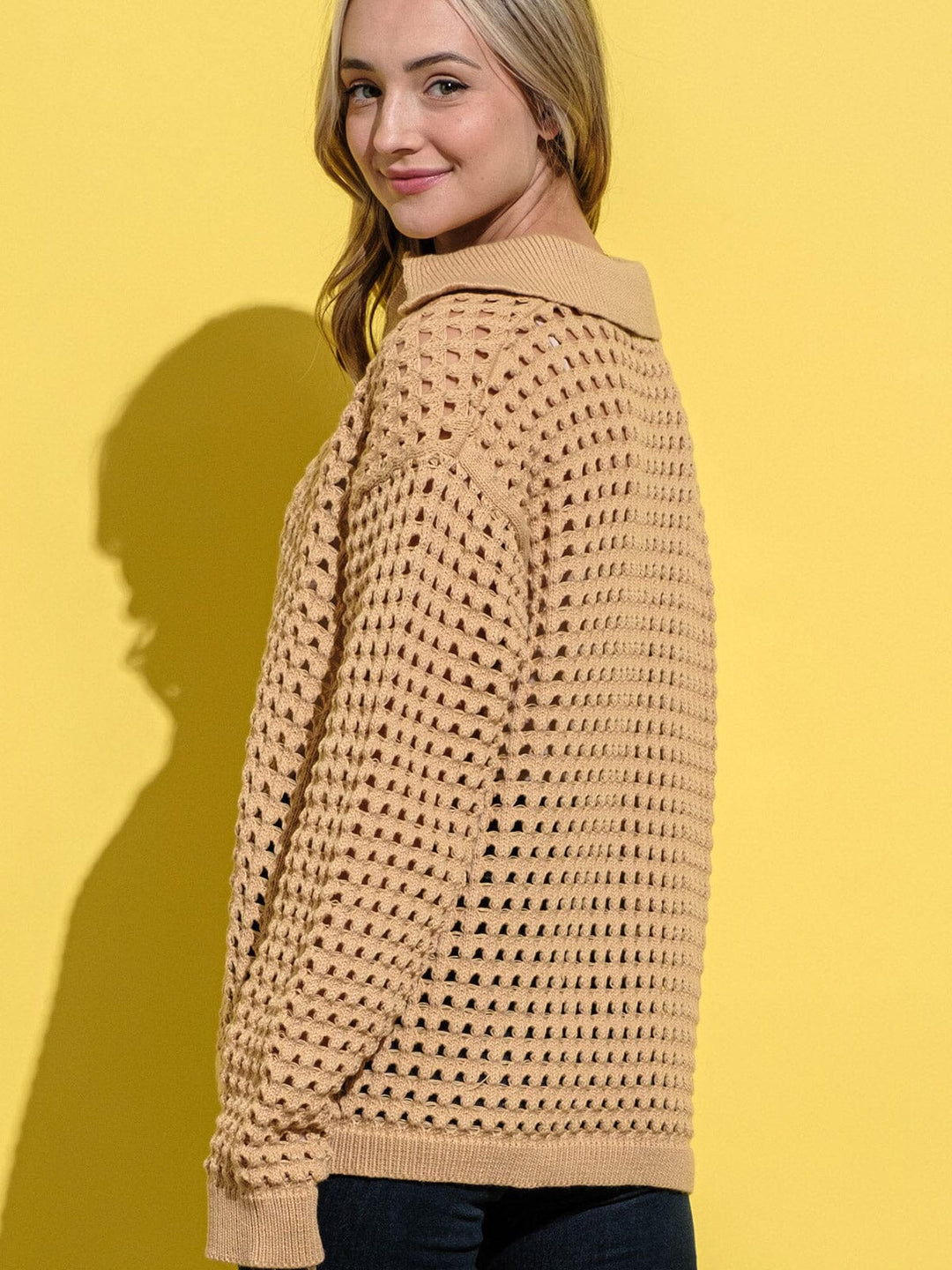 WOMEN'S LONG SLEEVE V-NECK LOOSE FIT KNIT TOP