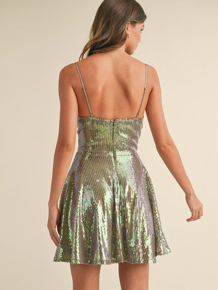 WOMEN'S SLEEVELESS FIT & FLARE SEQUINS MINI DRESS