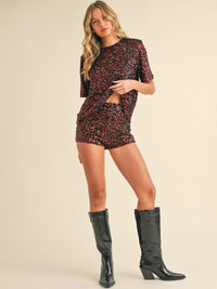WOMEN'S SHORT SLEEVE TOP & MINI SHORTS SEQUINS 2PC. SET