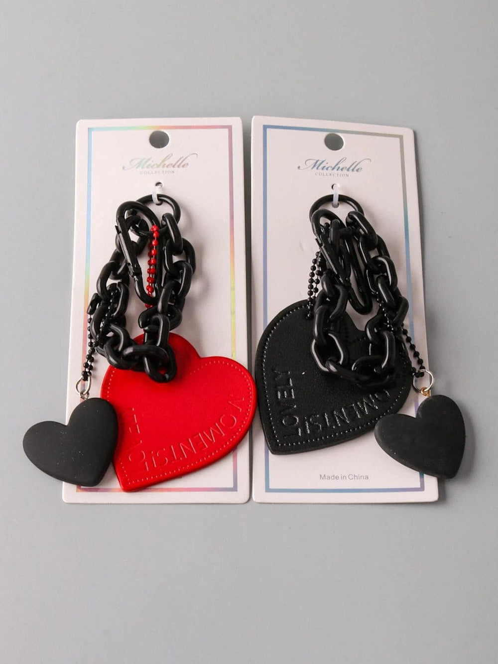 FASHION BLACK & RED HEART PENDANT KEYCHAIN