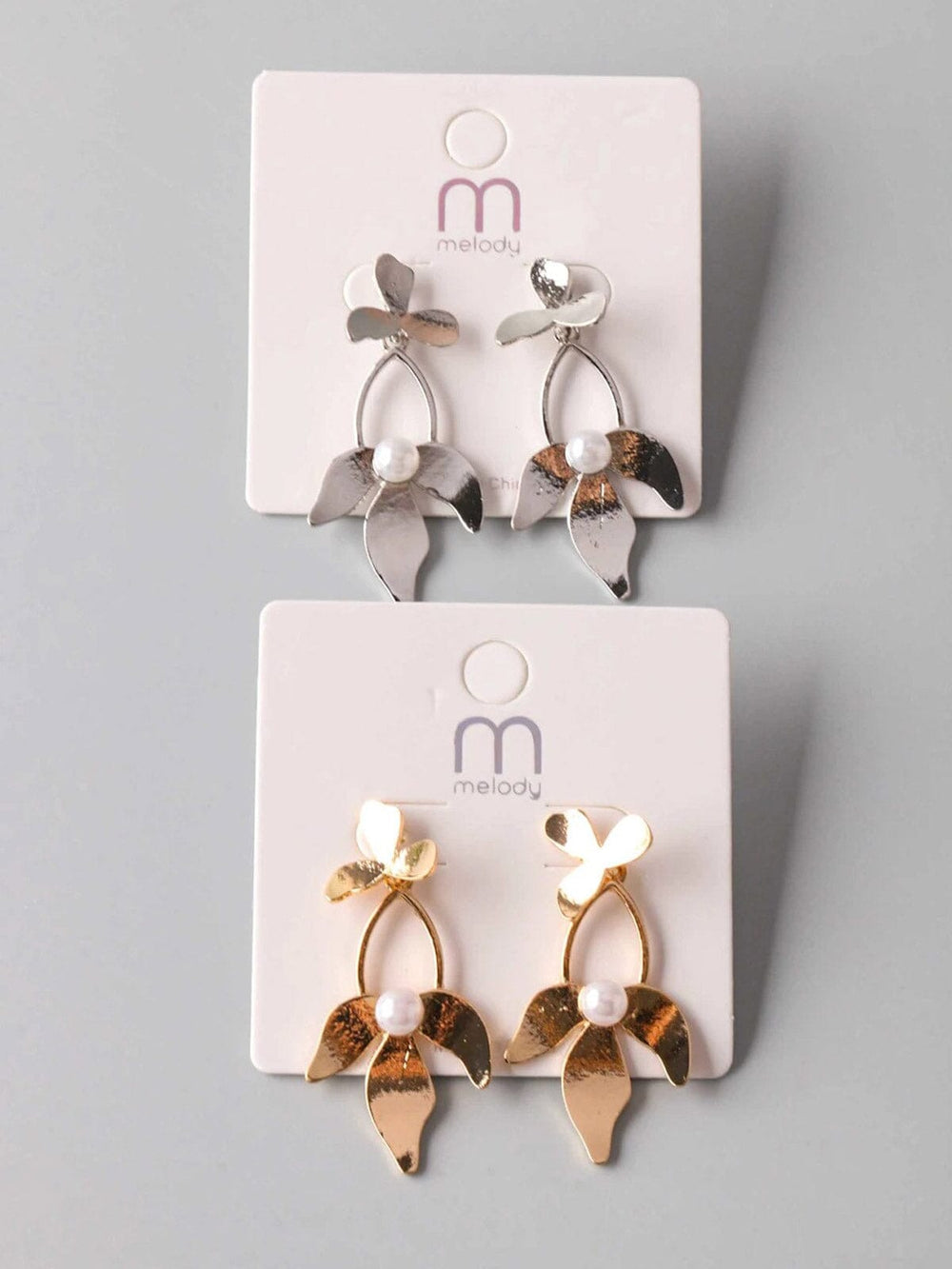 FASHION GOLD & SILVER PEARL FLOWER EARRINGS