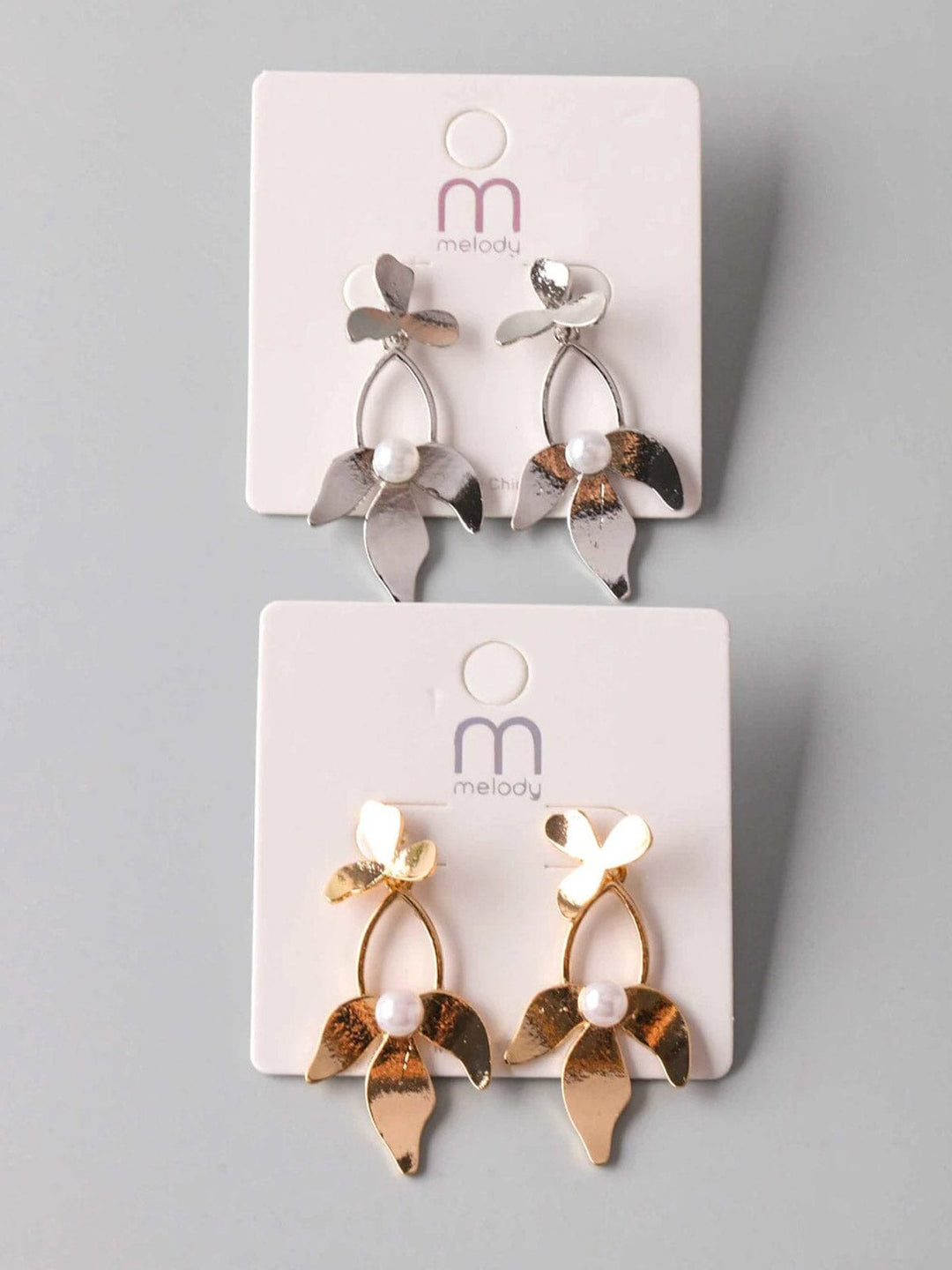 FASHION GOLD & SILVER PEARL FLOWER EARRINGS