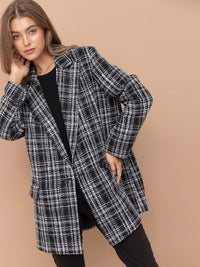WOMEN'S LONG SLEEVE BUTTON CLOSURE POCKETS PLAID BLAZER