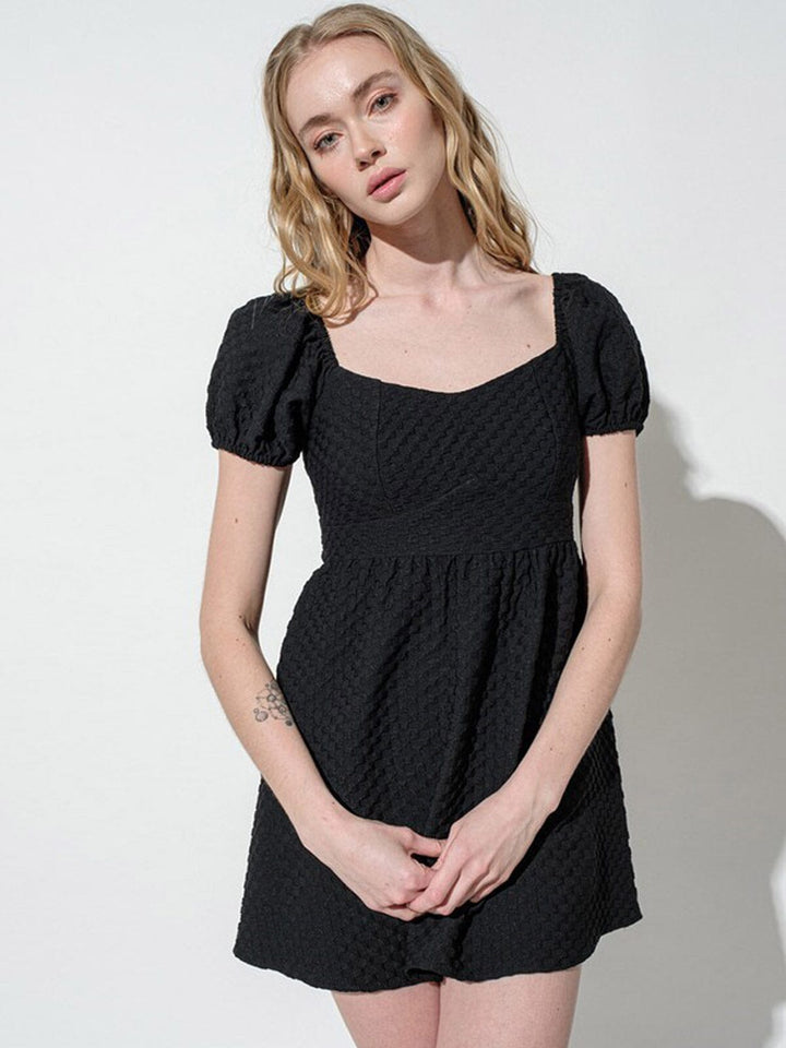 WOMEN'S SHORT PUFF SLEEVE DETAILED BABYDOLL MINI DRESS