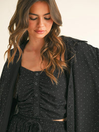 WOMEN'S LONG SLEEVE BLOUSE WITH TANK TOP & MINI SHORTS STUDS DETAILED 3PC. SET