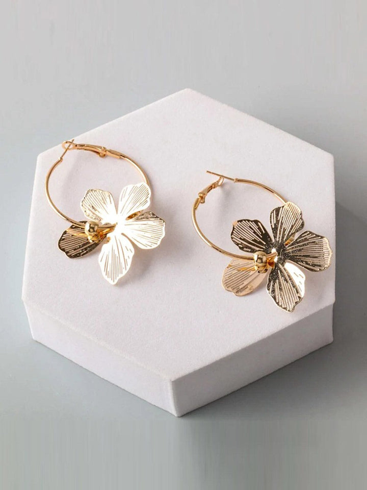 FASHION GOLD & SILVER FLOWER HOOPS EARRINGS