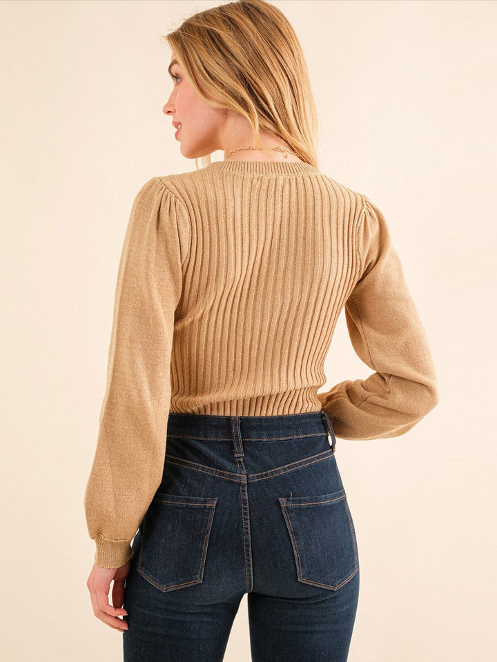 WOMEN'S LONG SLEEVE V-NECK BUTTON UP KNIT BODYSUIT