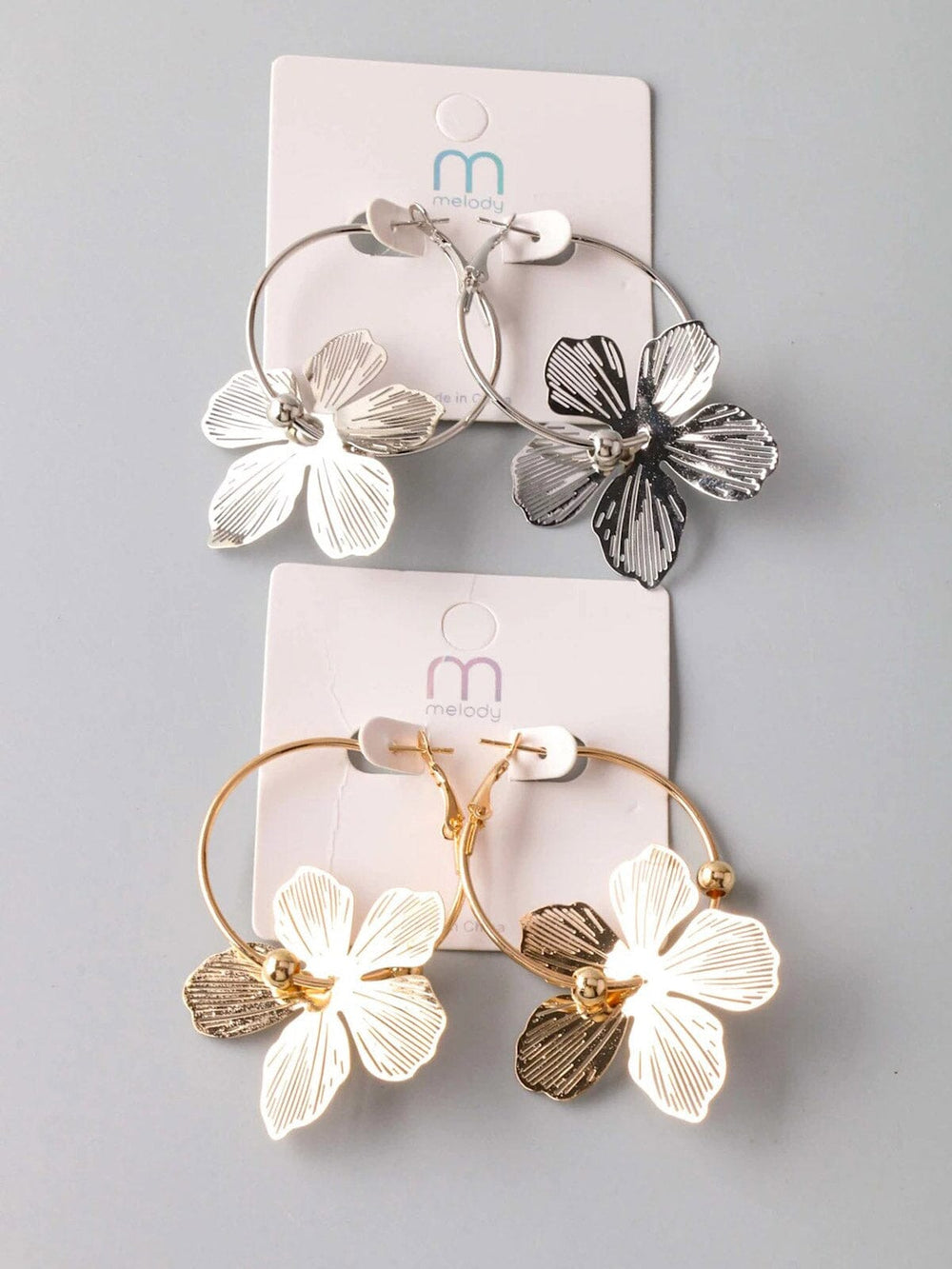 FASHION GOLD & SILVER FLOWER HOOPS EARRINGS