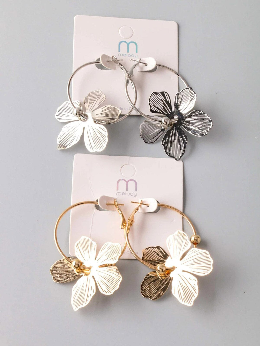 FASHION GOLD & SILVER FLOWER HOOPS EARRINGS