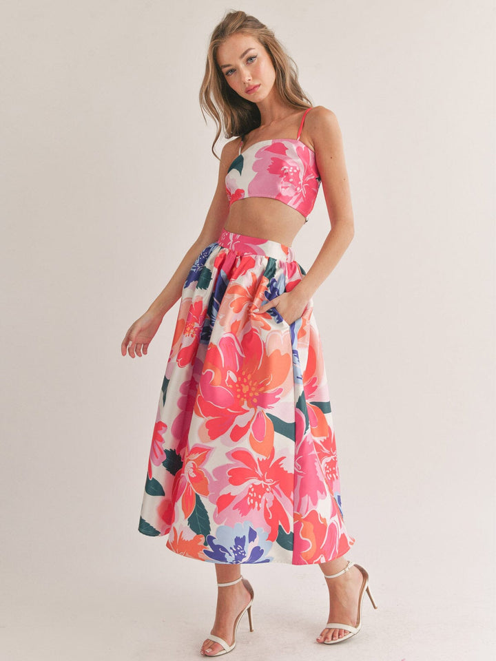 WOMEN'S SLEEVELESS CROP TOP & MAXI SKIRT FLORAL 2PC. SET