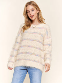 WOMEN'S LONG SLEEVE FUZZY PULLOVER SWEATER