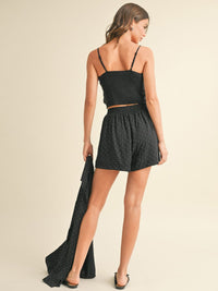 WOMEN'S LONG SLEEVE BLOUSE WITH TANK TOP & MINI SHORTS STUDS DETAILED 3PC. SET