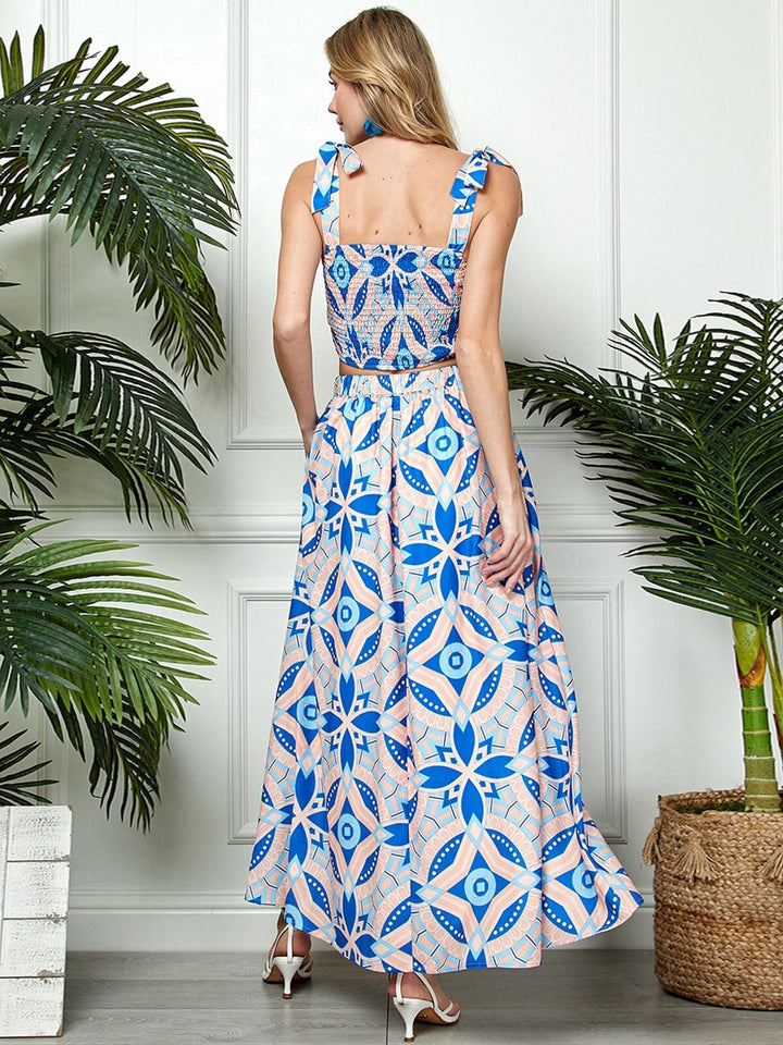 WOMEN'S SLEEVELESS CROP TOP & MAXI SKIRT MULTI PRINT 2PC.SET