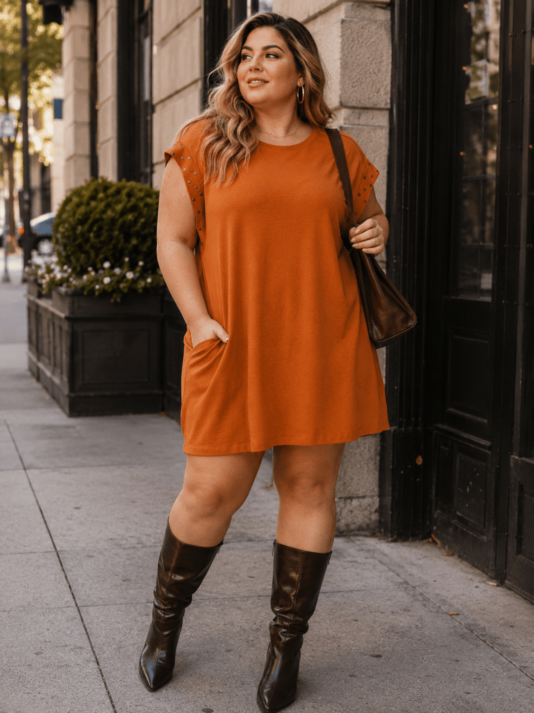ENTRO PLUS SIZE SHORT SLEEVE POCKETS TUNIC MINI DRESS
