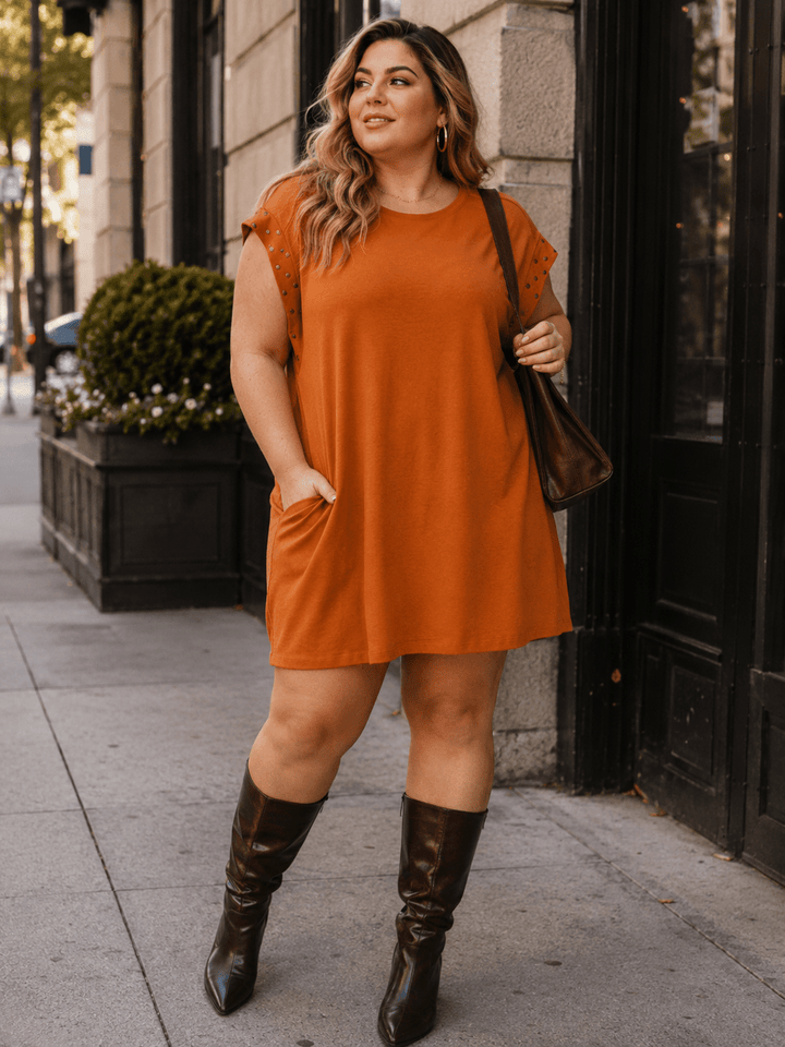 ENTRO PLUS SIZE SHORT SLEEVE POCKETS TUNIC MINI DRESS