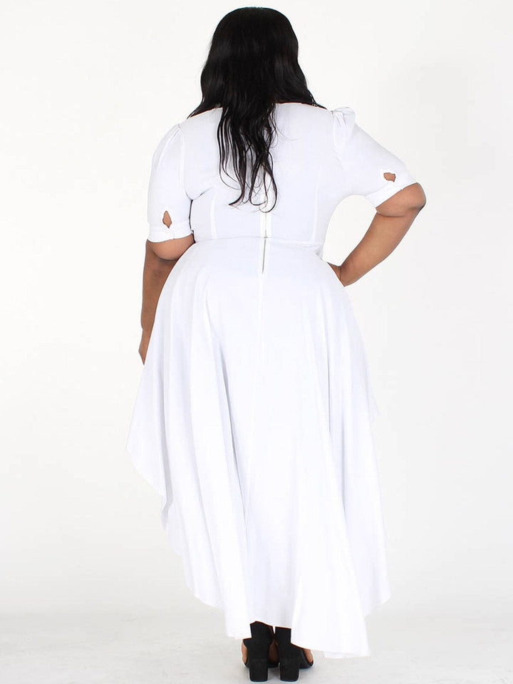 PLUS SIZE SHORT SLEEVES RUFFLE HIGH-LOW SELF TIE TOP