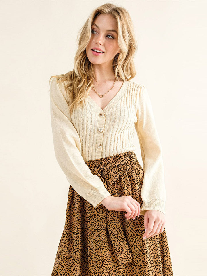 WOMEN'S LONG SLEEVE V-NECK BUTTON UP KNIT BODYSUIT