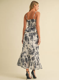 WOMEN'S SLEEVELESS SMOCK TIERED FLORAL MAXI DRESS