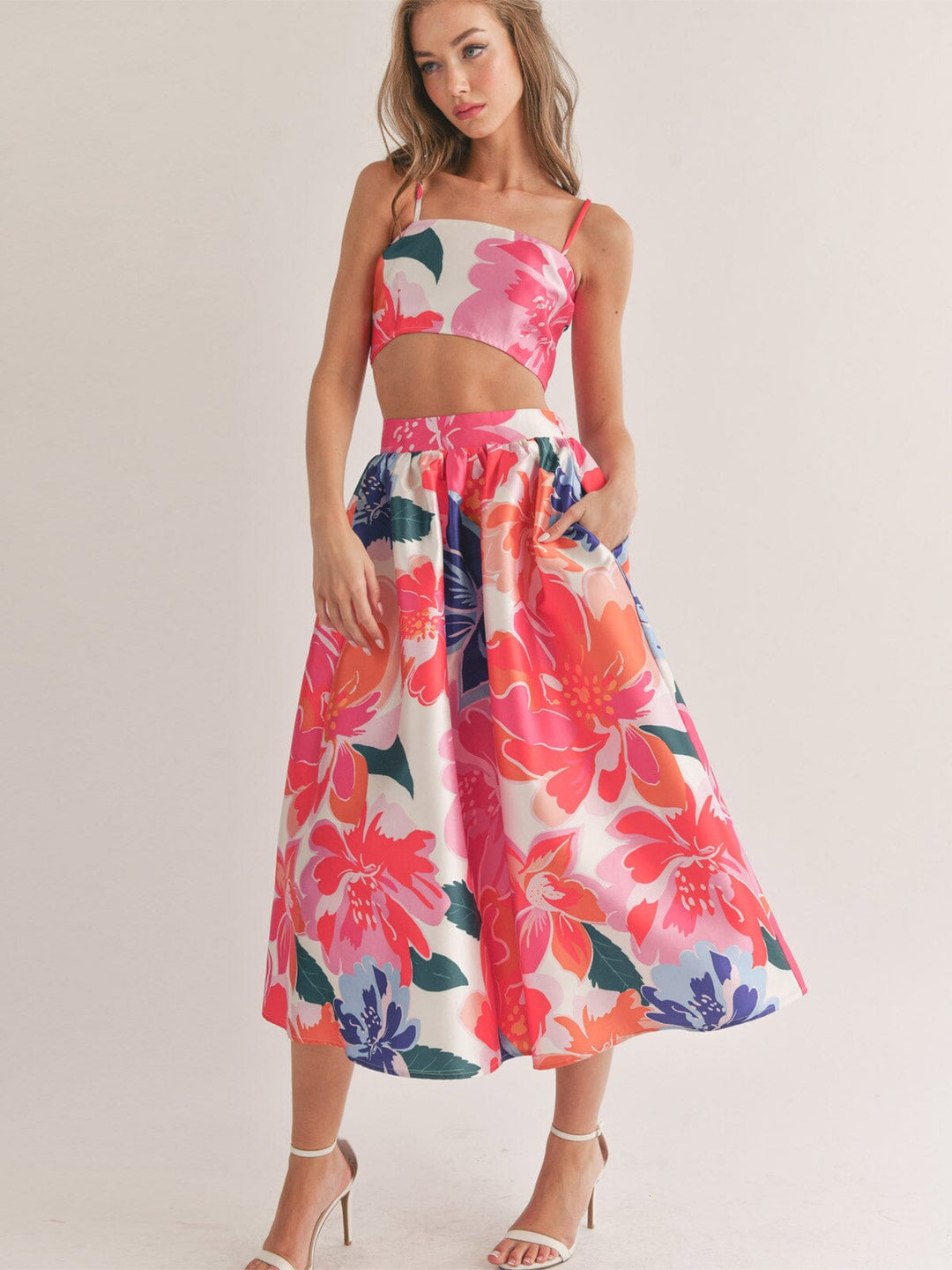 WOMEN'S SLEEVELESS CROP TOP & MAXI SKIRT FLORAL 2PC. SET