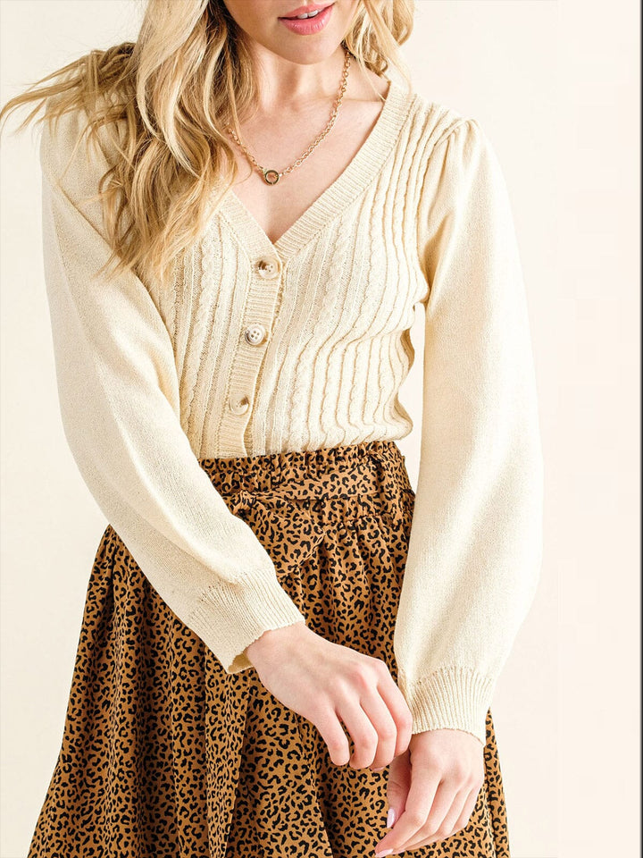 WOMEN'S LONG SLEEVE V-NECK BUTTON UP KNIT BODYSUIT