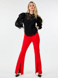 WOMEN'S ZIP UP FRONT SLIT WIDE LEG PANTS