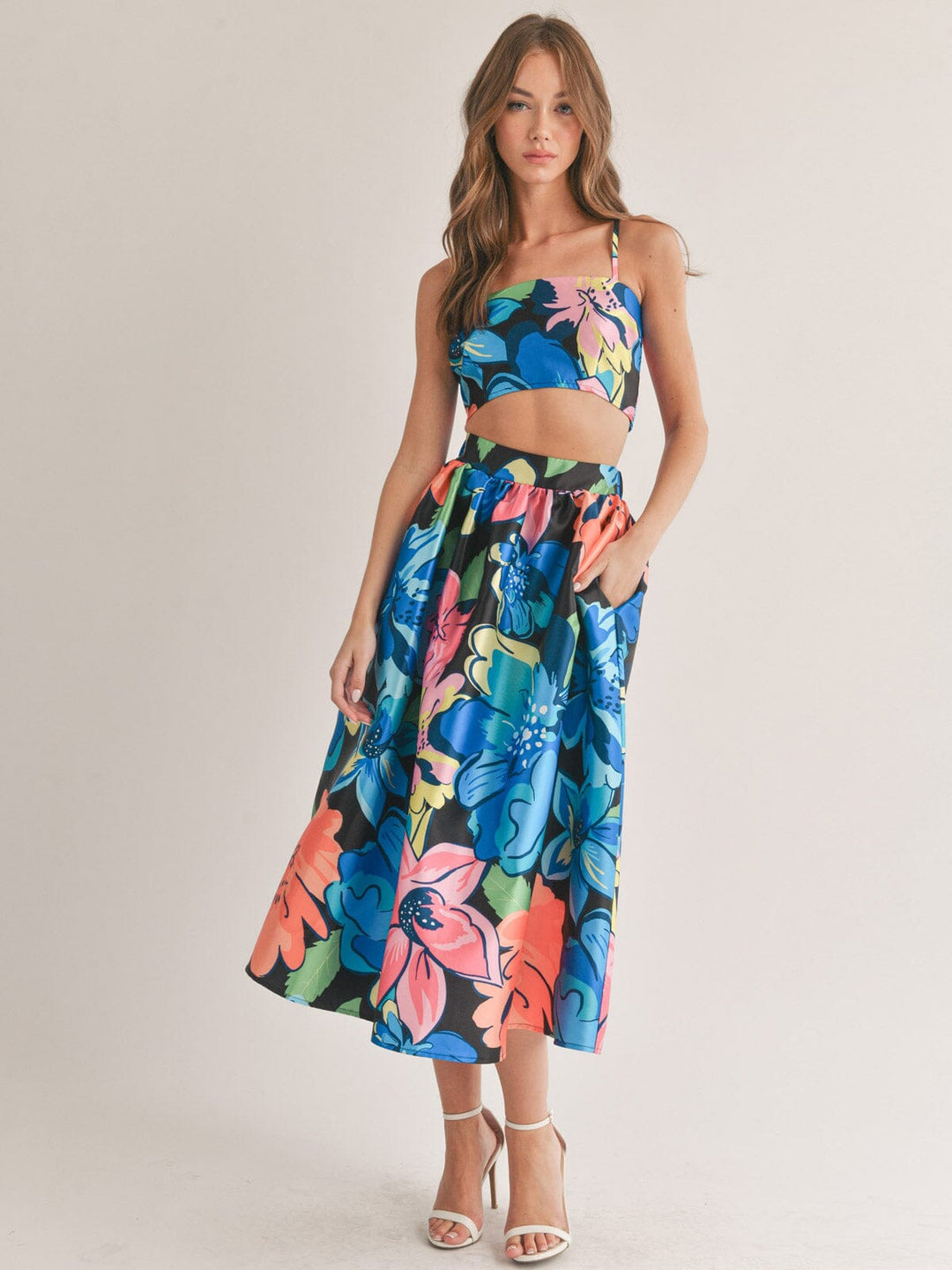 WOMEN'S SLEEVELESS CROP TOP & MAXI SKIRT FLORAL 2PC. SET