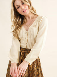 WOMEN'S LONG SLEEVE V-NECK BUTTON UP KNIT BODYSUIT