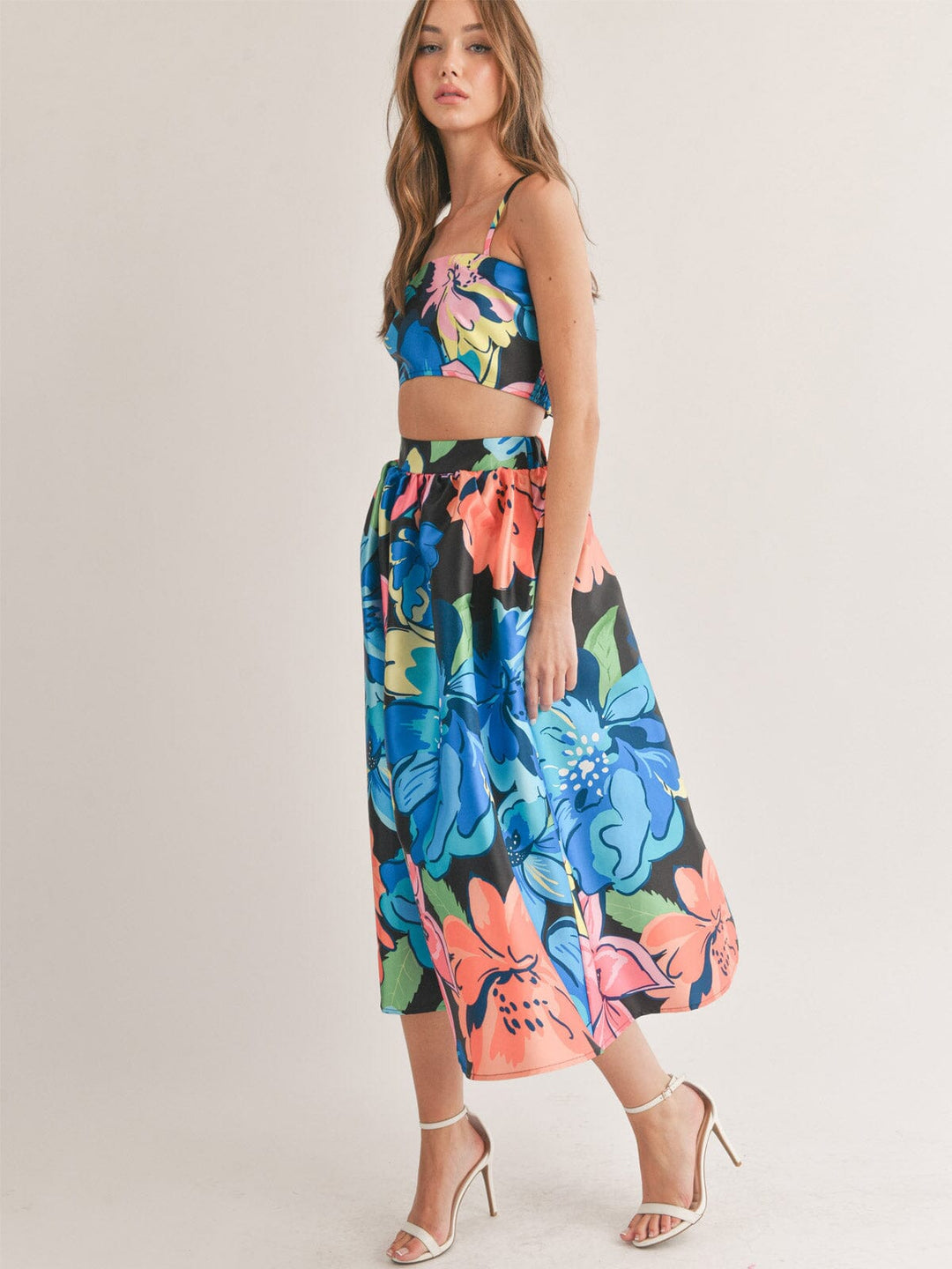 WOMEN'S SLEEVELESS CROP TOP & MAXI SKIRT FLORAL 2PC. SET