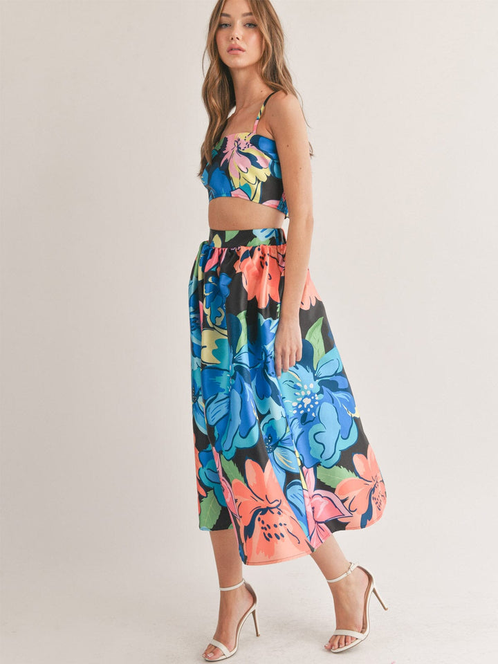 WOMEN'S SLEEVELESS CROP TOP & MAXI SKIRT FLORAL 2PC. SET