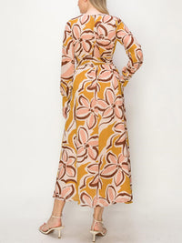 WOMEN'S LONG SLEEVE MULTI PRINT SURPLICE MAXI DRESS