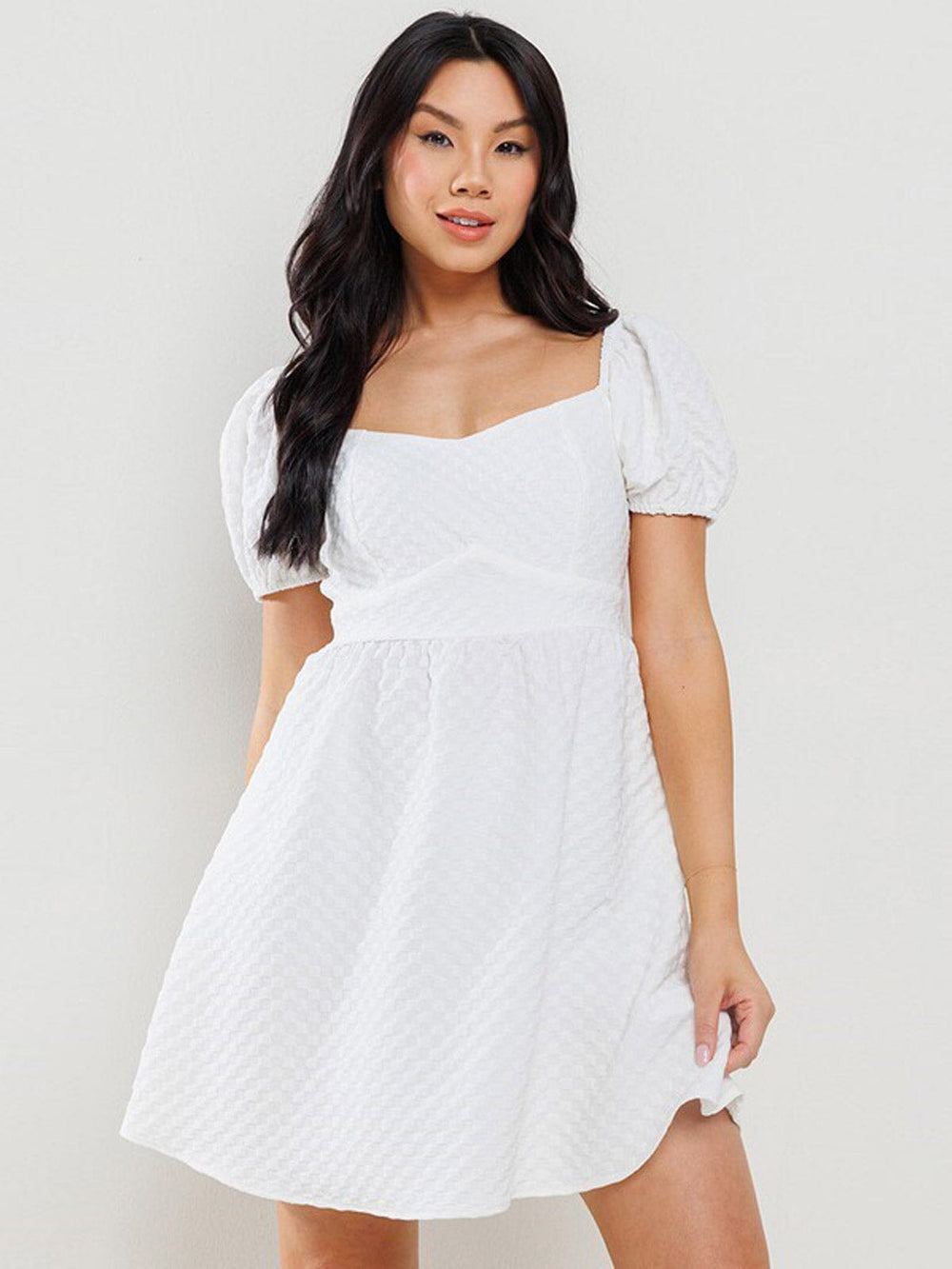 WOMEN'S SHORT PUFF SLEEVE DETAILED BABYDOLL MINI DRESS