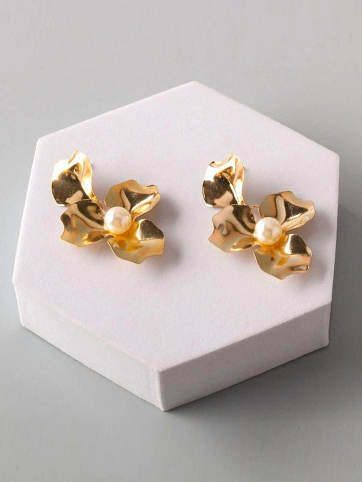 FASHION GOLD & SILVER FLOWER PEARL EARRINGS