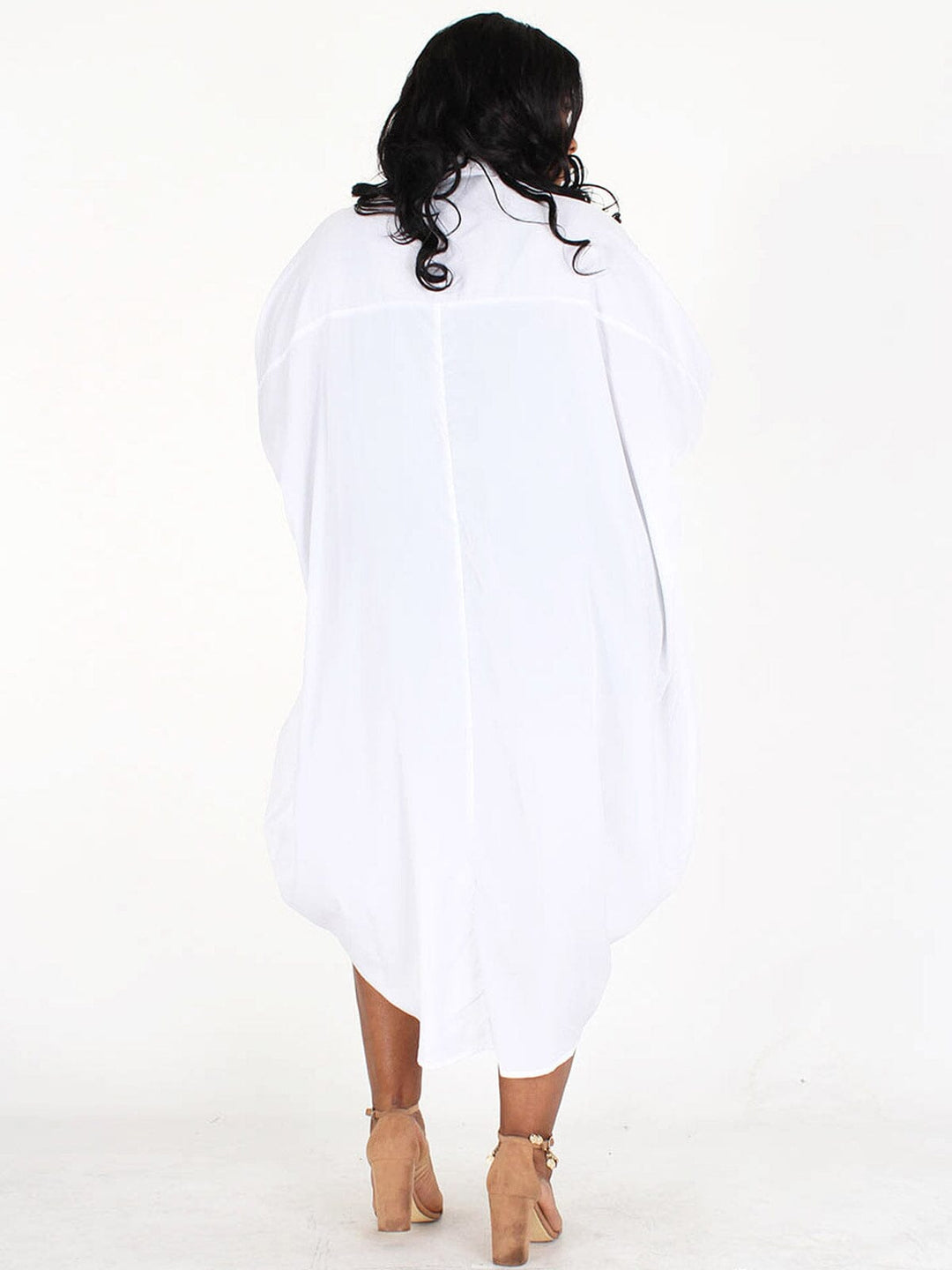 PLUS SIZE 3/4 SLEEVES BUTTON UP HIGH-LOW SOLID TUNIC TOP/DRESS