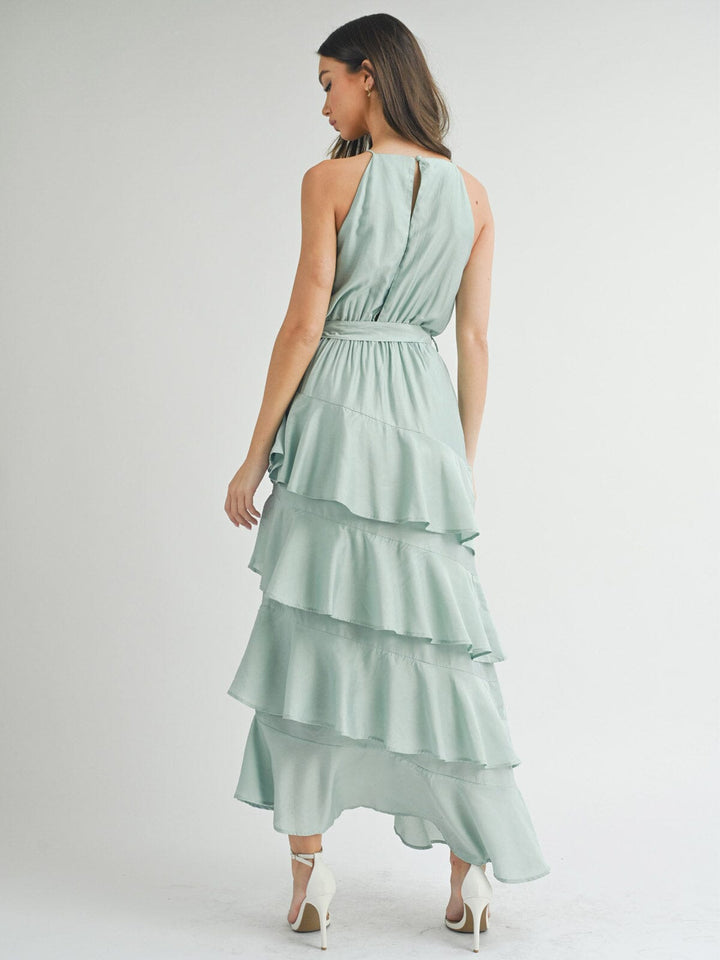 WOMEN'S SLEEVELESS TIERED RUFFLE MAXI DRESS