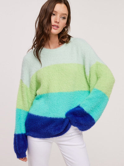 WOMENS LONG SLEEVE PULLOVER COLORBLOCK SWEATER