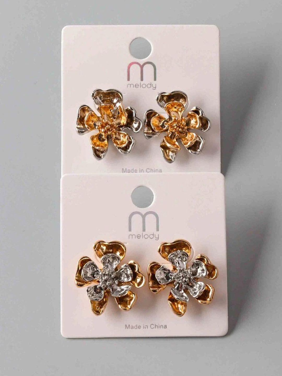FASHION GOLD & SILVER FLOWER EARRINGS