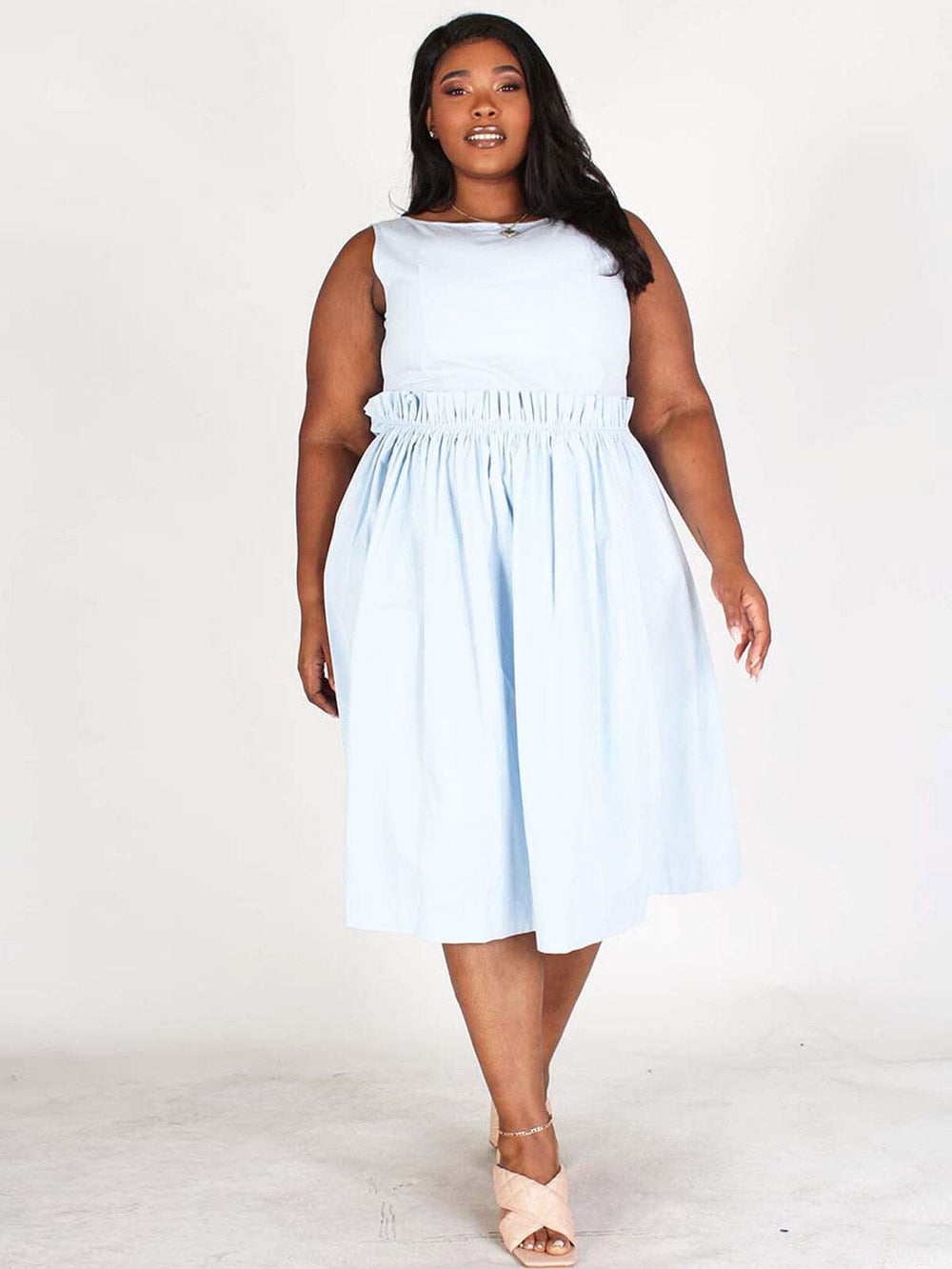 PLUS SIZE SLEEVELESS BACK DETAILED FIT & FLARE MIDI DRESS