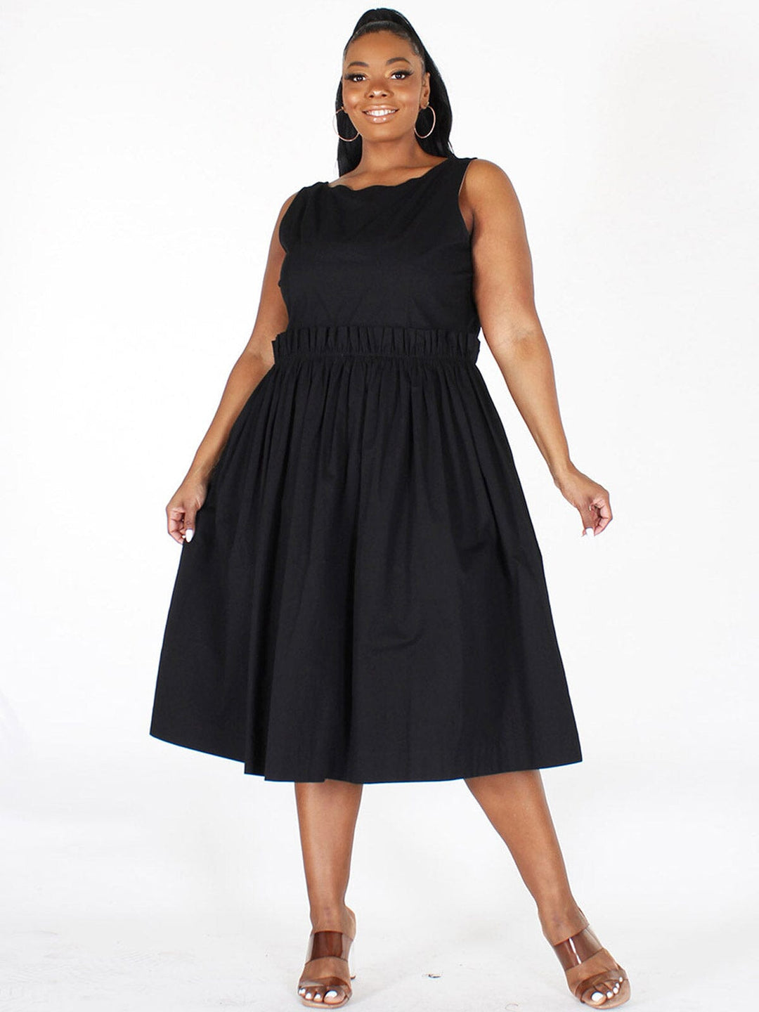 PLUS SIZE SLEEVELESS BACK DETAILED FIT & FLARE MIDI DRESS